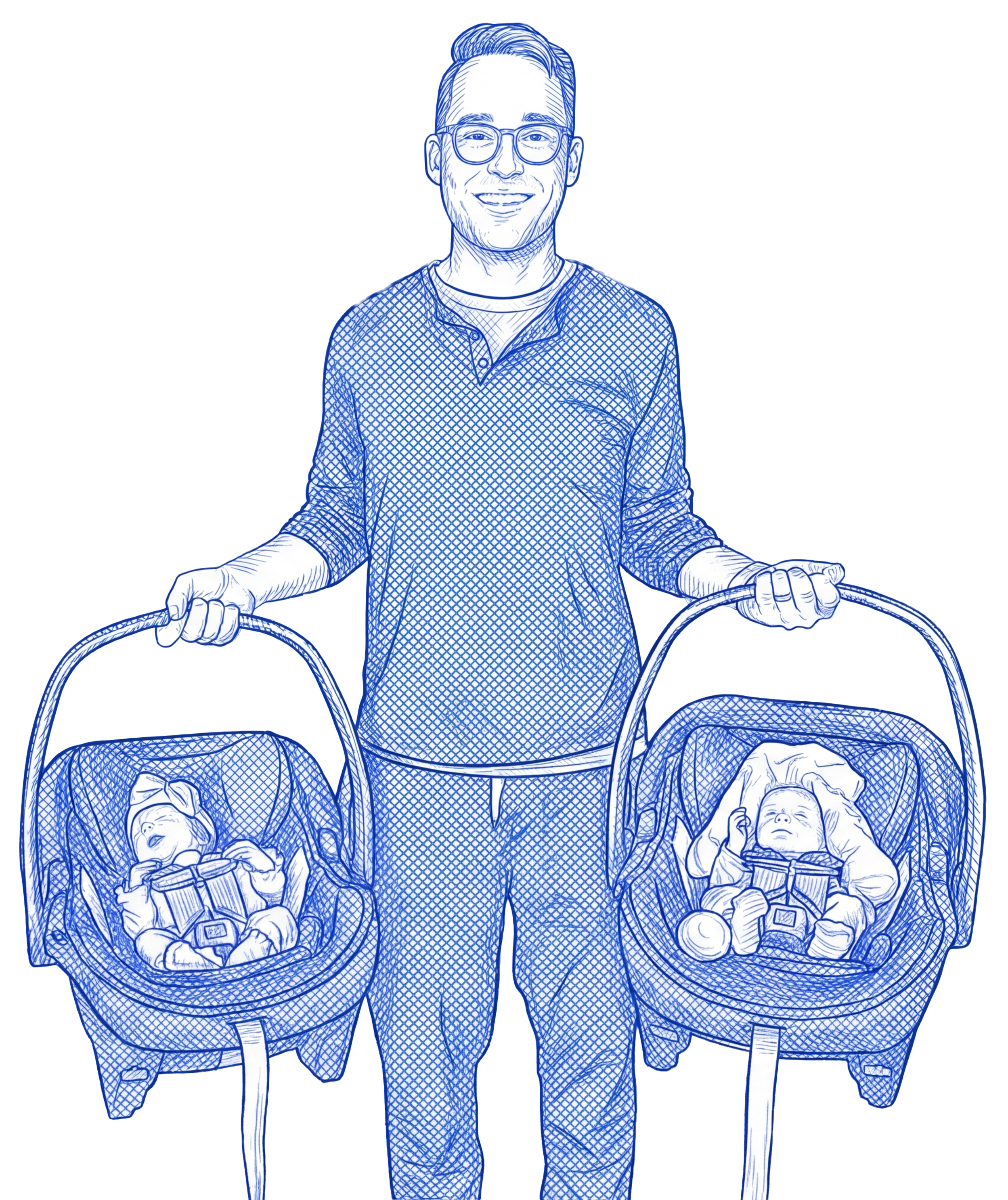 Illustration of Aaron Francis holding two infant car seats